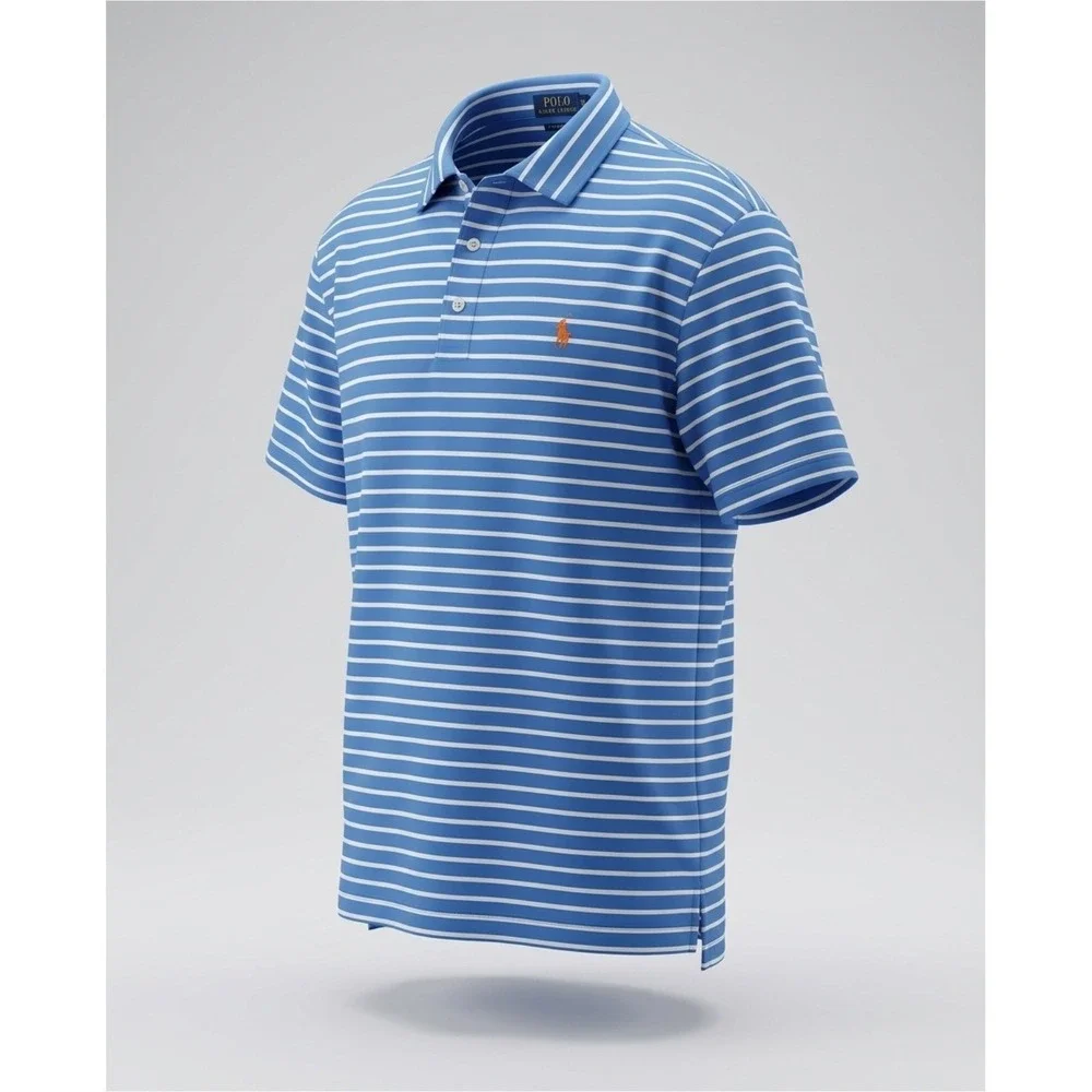 Polo Ralph Lauren Polo Shirt Men XL Blue Striped Short Sleeve Pima Soft Touch